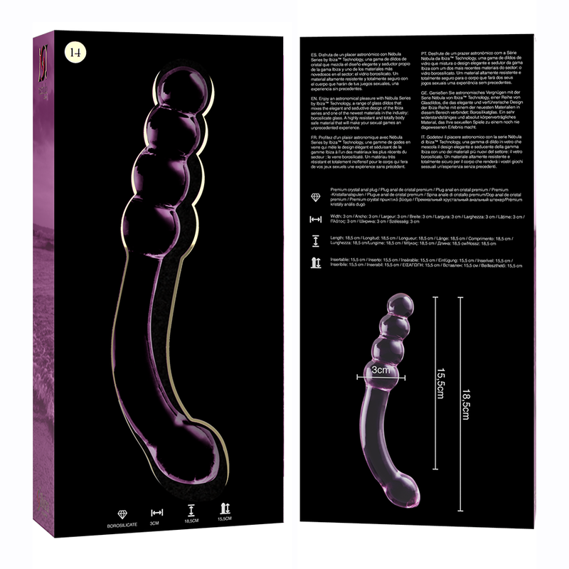 Dildo, Ibiza - Nebula Series Model 14, Sticla Borosilicata, 18.5 CM / Transparent / D - 3 CM